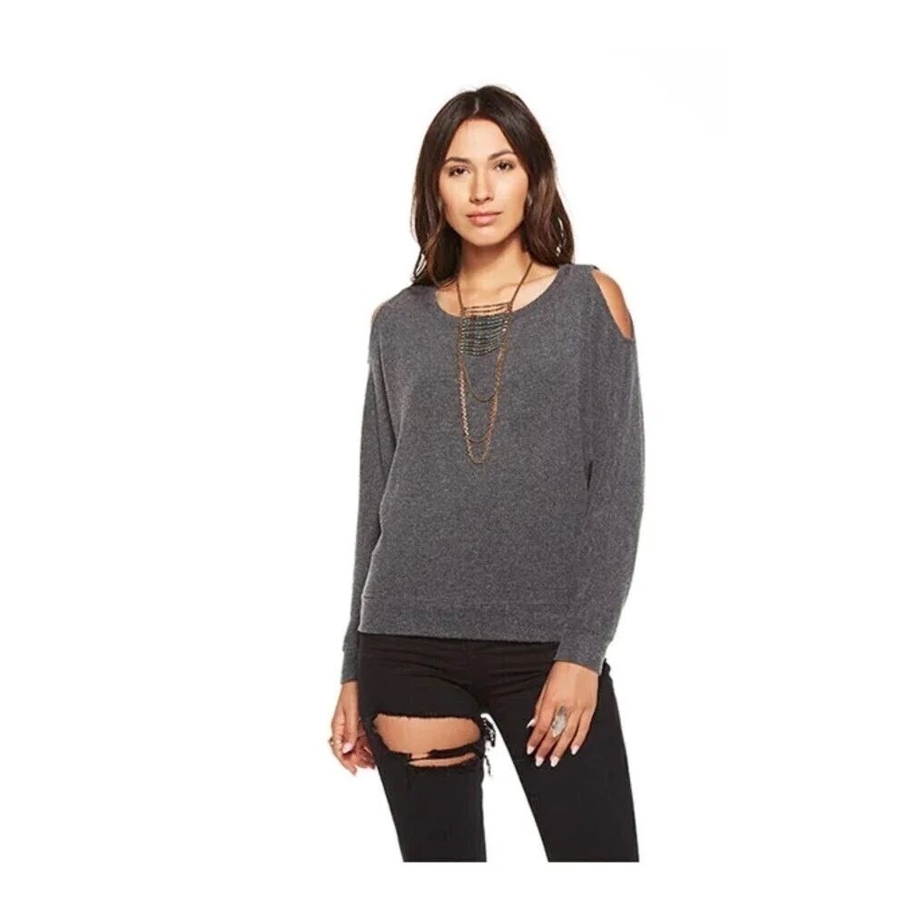 Chaser Sweatshirt Women M Gray Cold Shoulder Keyhole Back CW6644 Long Sleeve Top